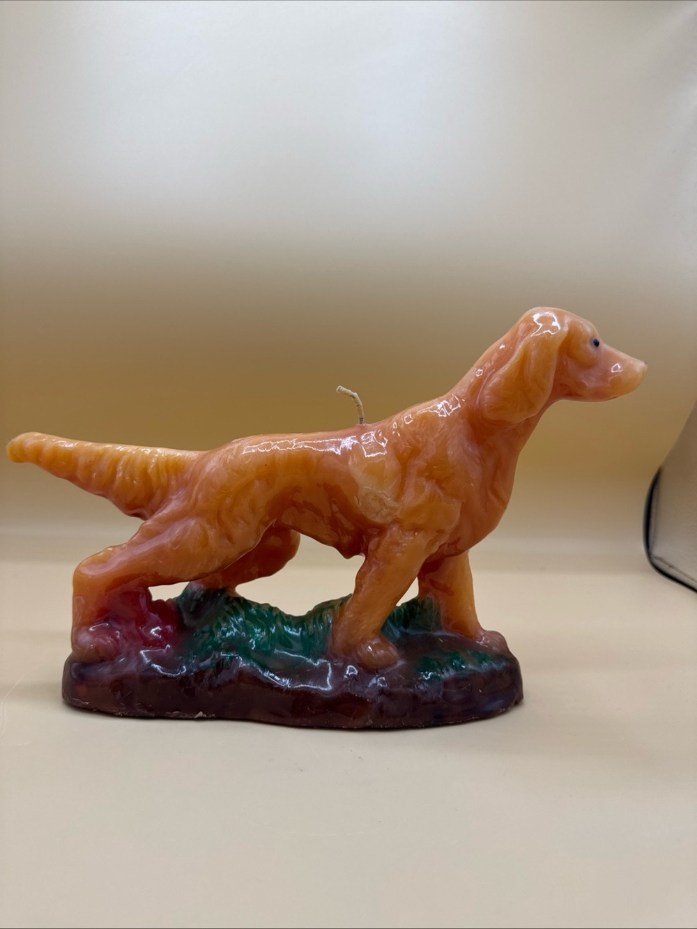 Vintage Amber Retreiver Figure Candle 13 1/4" Long - Wax - Dog MCM
